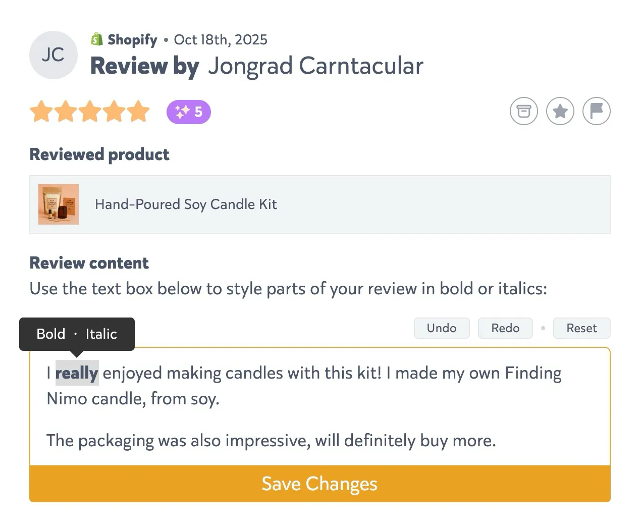 Review content enhancement editor