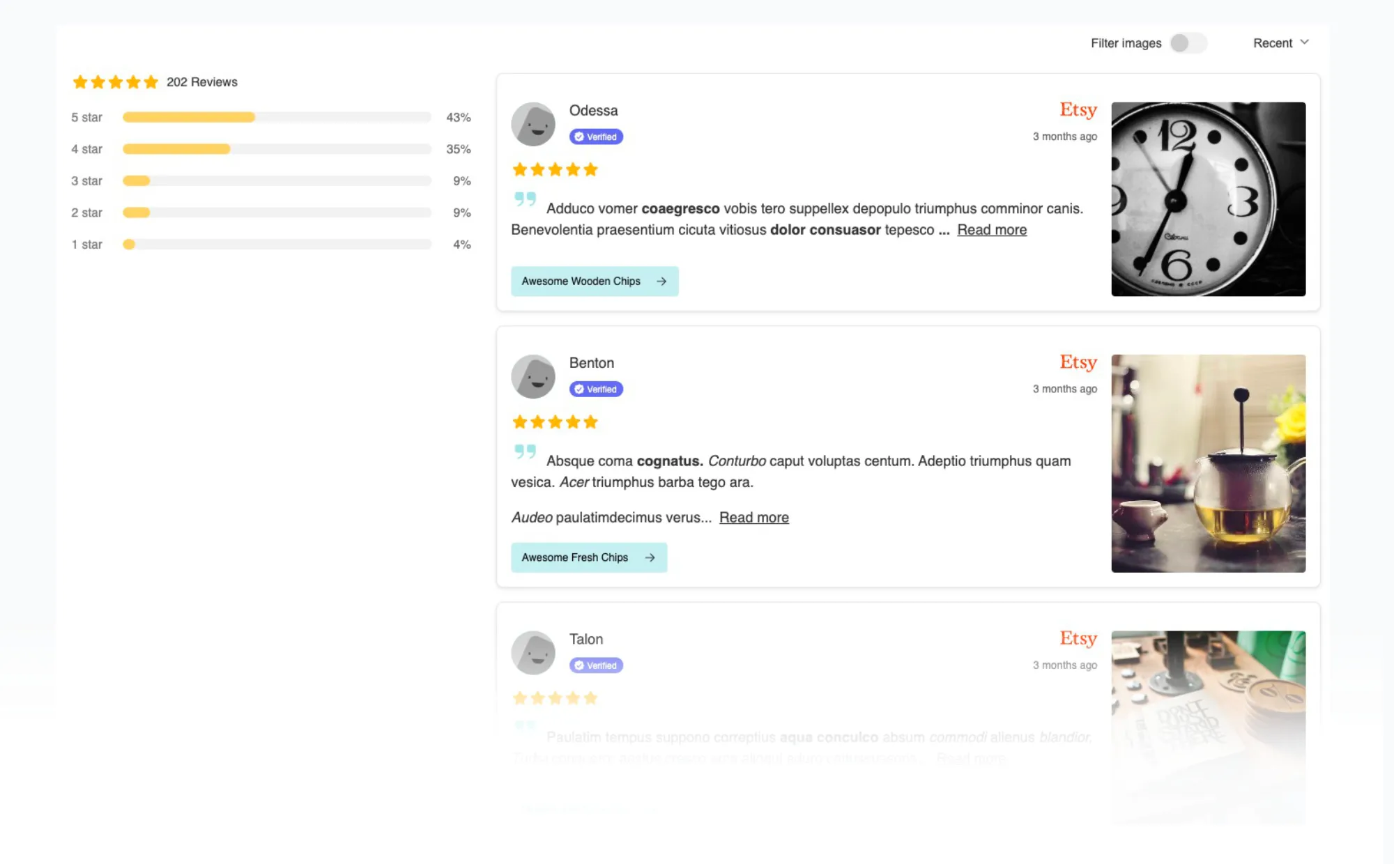 Reviews filter