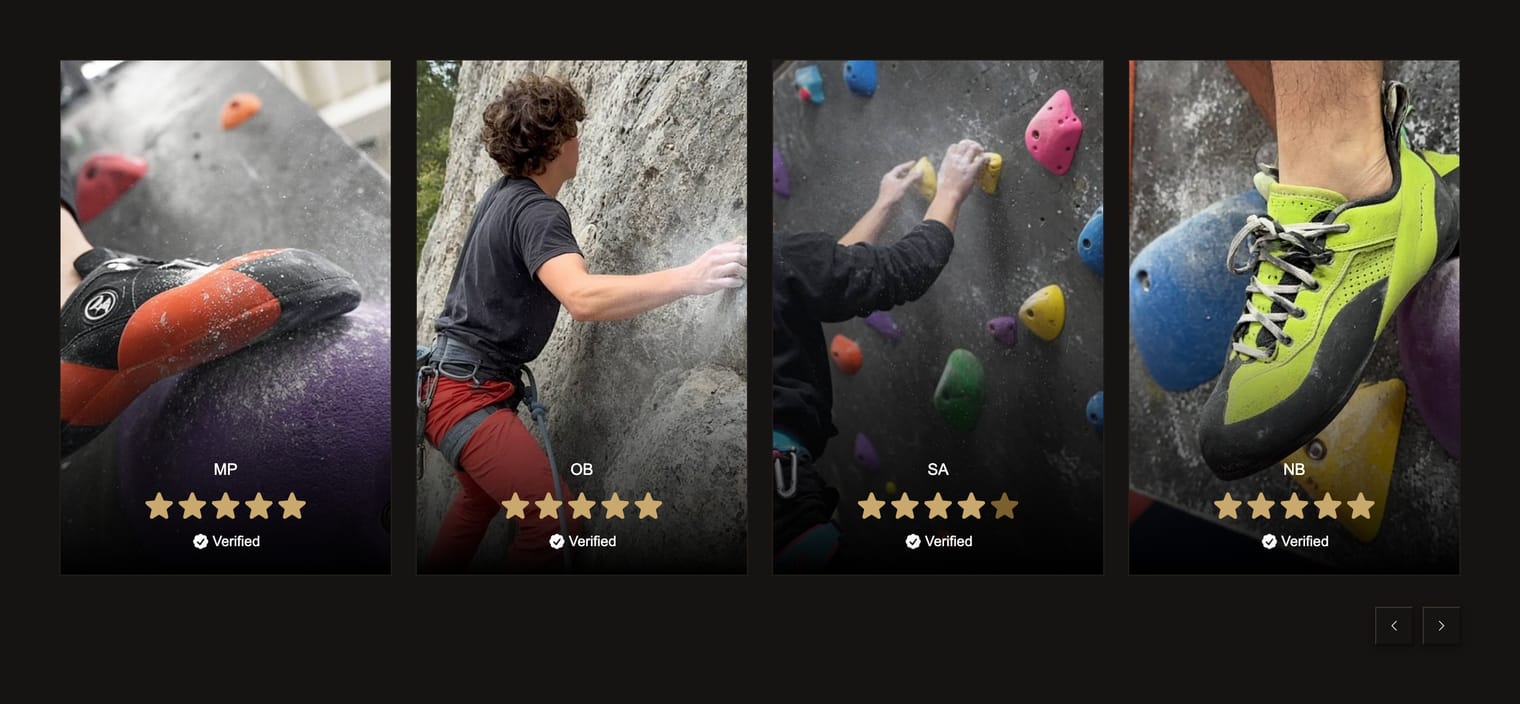 Media carousel of climbing-shoe photo reviews