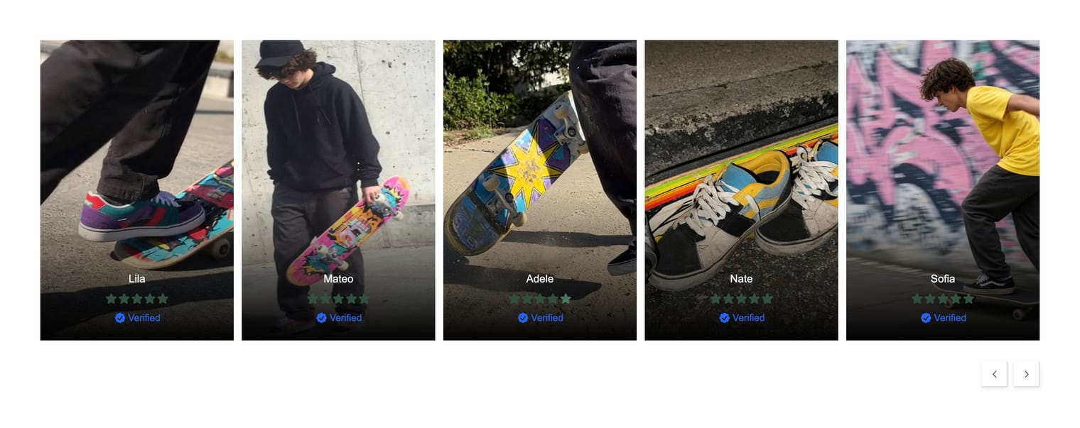 Media carousel of skateboard and shoe photo reviews